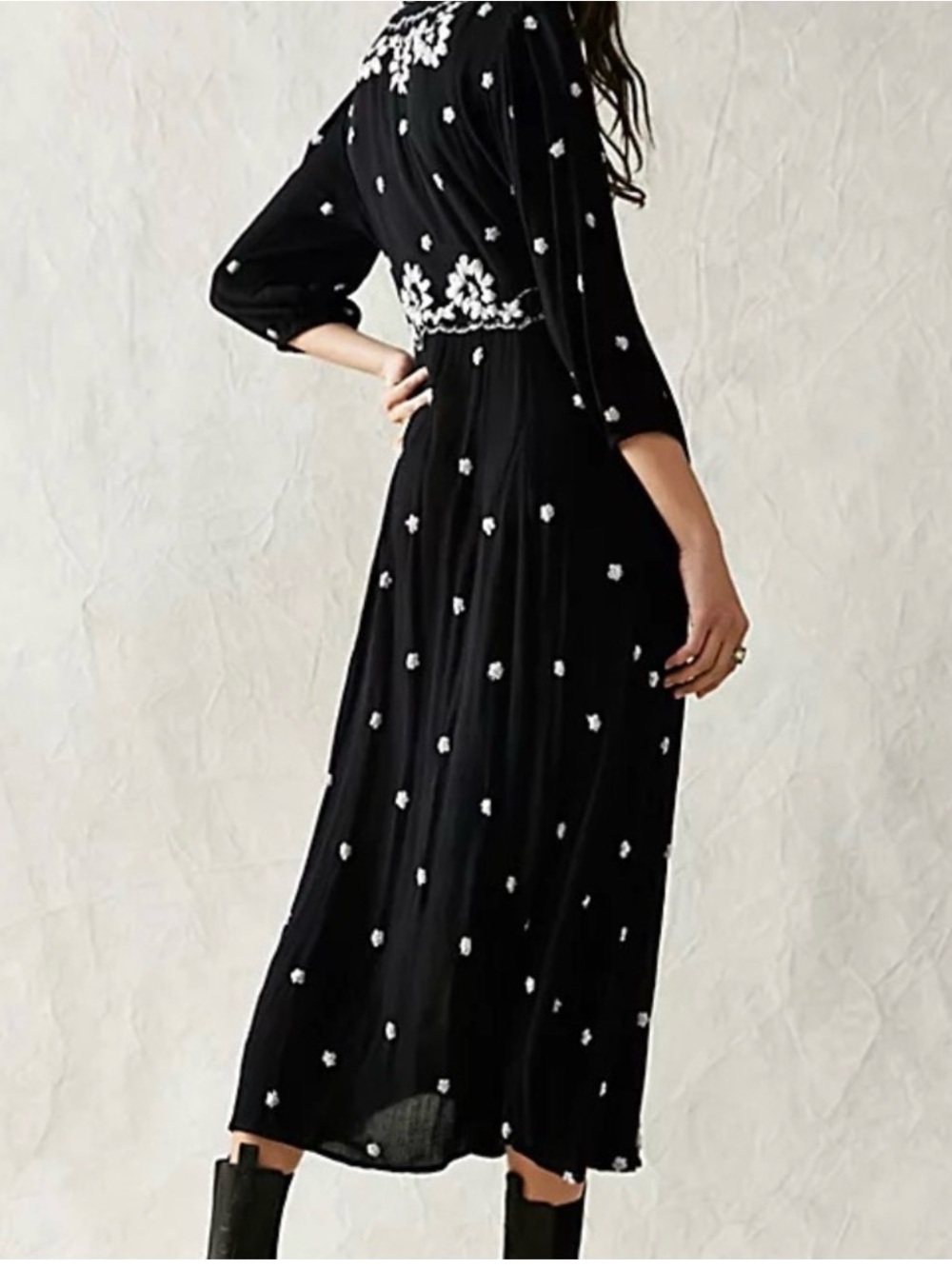 Free People Black Embroidered Maxi Dress with White Floral Detail - Picture 2 of 7